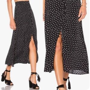 Flynn Skye Sophia button front skirt polka dot midi small black white revolve